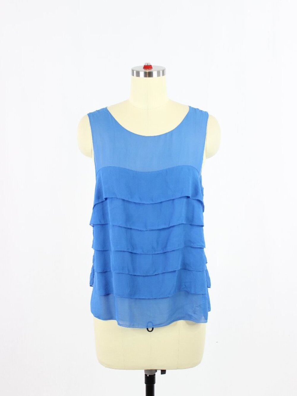 Vintage 00's MODA INTERNATIONAL Blue 100% Silk Georgette Layered Tank, Size S